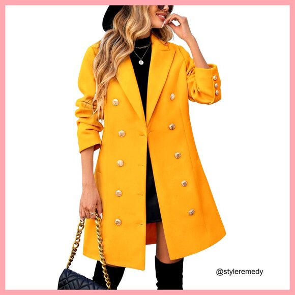 Jackets & Blazers - Double Breasted Wool Pea Coat, Knee-Length Midi Trench, Polyester